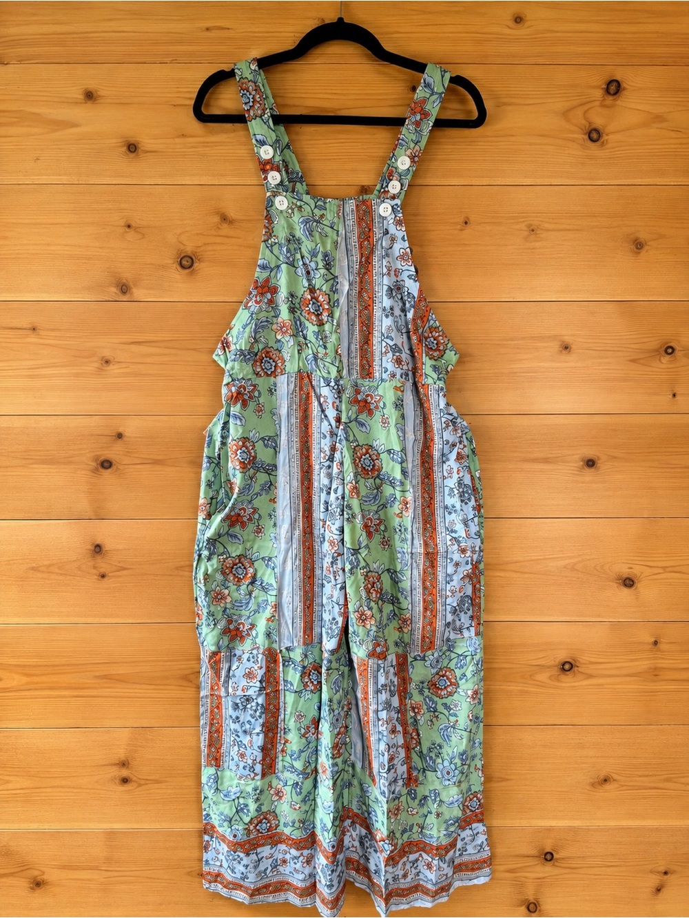 Yak & Yeti Floral Patchwork Wide Leg Overalls Jumpsuit Boho S/M - NWT